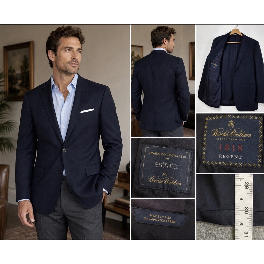 Brooks Brothers 1818 Regent 43L Navy Suit Jacket Blazer Made USA Italian Fabric